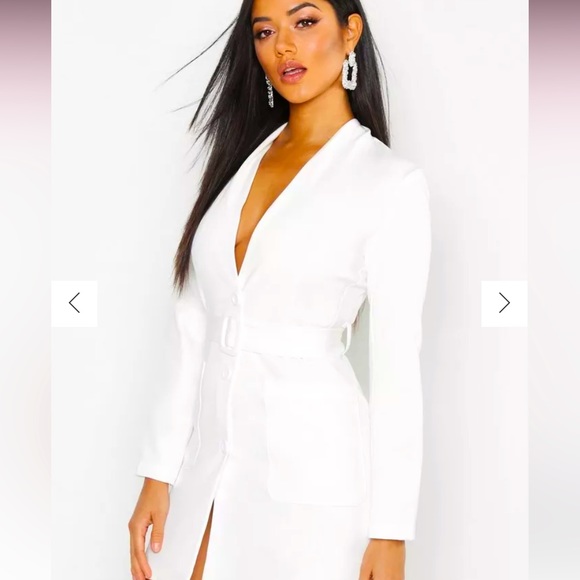 Boohoo Woven Collarless Belted Blazer Dress - Picture 5 of 5